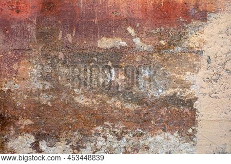 Textured Multi Colored Concrete Wall With Peeled Paint And Cracks For Backdrop