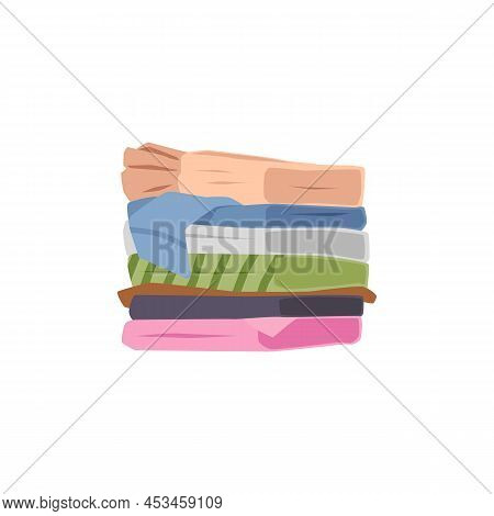 Stack Of Clean Neatly Folded Ironed Apparel Or Cotton Linnen Isolated On White