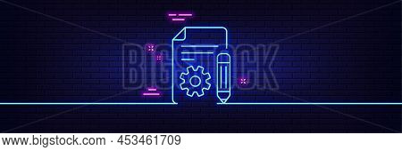 Neon Light Glow Effect. Documentation Line Icon. Technical Instruction Sign. 3d Line Neon Glow Icon.