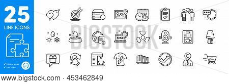 Outline Icons Set. Shopping Cart, Weather And Table Lamp Icons. Checklist, Chemical Hazard, Shield W