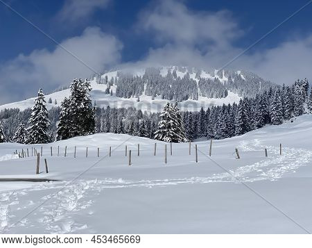 Fairytale Alpine Winter Atmosphere And Snow-capped Alpine Peak Stockberg (1781 M) In The Alpstein Mo
