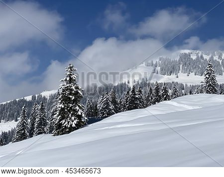 Fairytale Alpine Winter Atmosphere And Snow-capped Alpine Peak Stockberg (1781 M) In The Alpstein Mo