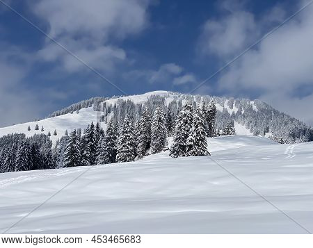 Fairytale Alpine Winter Atmosphere And Snow-capped Alpine Peak Stockberg (1781 M) In The Alpstein Mo