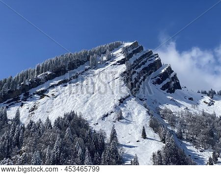 Fairytale Alpine Winter Atmosphere And Snow-capped Alpine Peak Stockberg (1781 M) In The Alpstein Mo