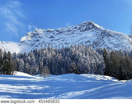 Fairytale Alpine Winter Atmosphere And Snow-capped Alpine Peak Stockberg (1781 M) In The Alpstein Mo