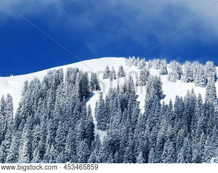 Fairytale Alpine Winter Atmosphere And Snow-capped Alpine Peak Stockberg (1781 M) In The Alpstein Mo
