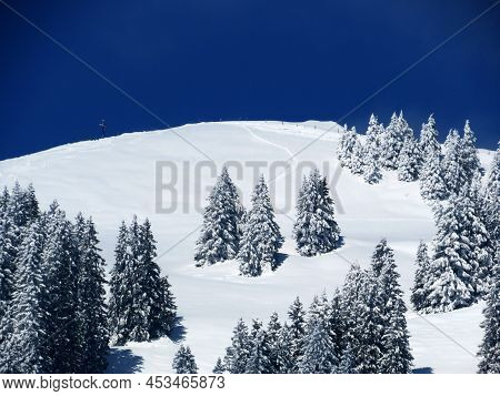 Fairytale Alpine Winter Atmosphere And Snow-capped Alpine Peak Stockberg (1781 M) In The Alpstein Mo