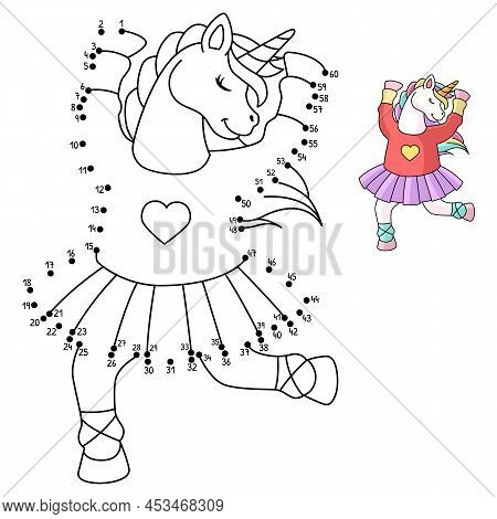 A Cute And Funny Connect The Dots Coloring Page Of A Unicorn Ballerina Dancing. Provides Hours Of Co