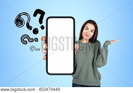 Attractive Businesswoman Wearing Casual Wear Is Holding Mobile Case With Copy Space Standing In Fron