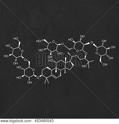 Mogroside Structural Chemical Formula White On Black Background (monk Fruit Sweetener)