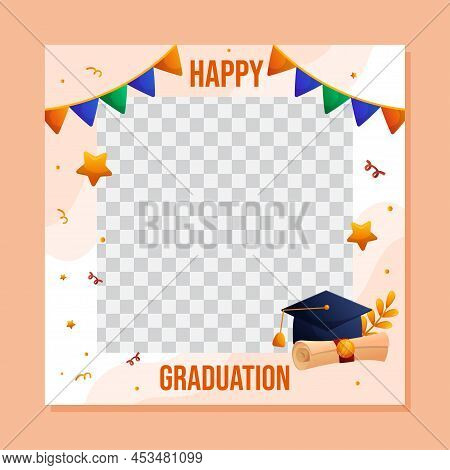 Graduation Square Social Media Template With Empty Space For Student Photo. Vector Layout Greeting D