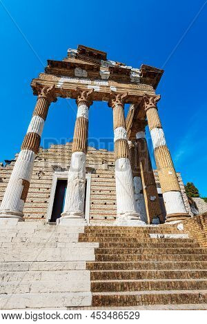 Ancient Ruins Of The Capitolium Roman Temple (tempio Capitolino) In Brescia Downtown, 73 Ac, Unesco 