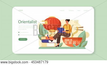 Orientalist Web Banner Or Landing Page. Professional Scientist Researching