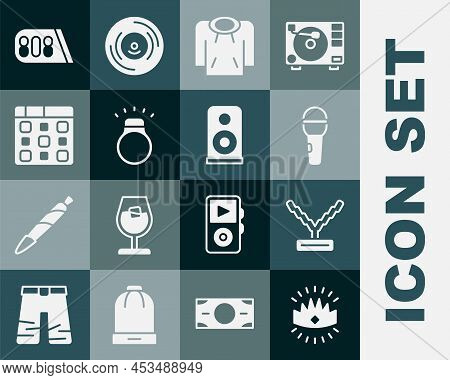 Set King Crown, Rapper Chain, Microphone, Hoodie, Diamond Ring, Drum Machine Music, And Stereo Speak