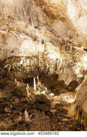 Beautiful View Of The Frasassi Caves, Grotte Di Frasassi, A Huge Karst Cave System In Italy.