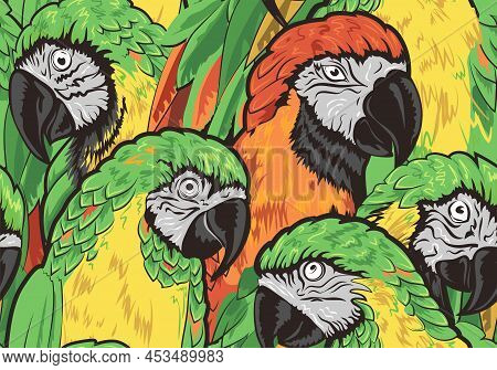 Bright And Colorful Seamless Pattern Of Parrots. Can Be Used For A Textile Design.