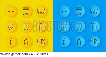 Set Line Heroin In A Spoon, Medicine Pill Or Tablet, Open Matchbox And Matches, Package With Cocaine