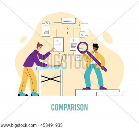 Comparison Stage Of Benchmarking Process, Flat Vector Illustration Isolated.