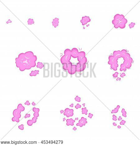Top View Sky Pink Clouds Set. Vector Stock Illustration Isolated On White Chalkboard Background For 