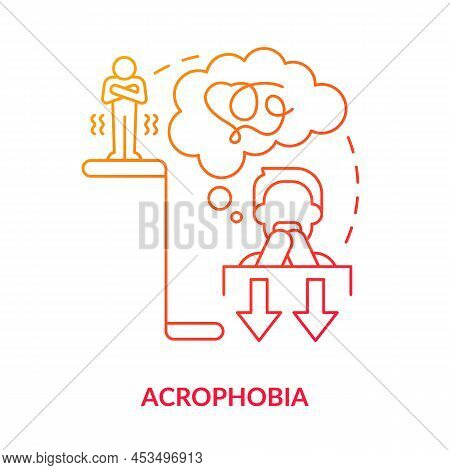 Acrophobia Red Gradient Concept Icon. Intense Fear Of Height. Anxiety Disorder. Most Common Phobia A