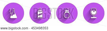 Set Glass Bong For Smoking Marijuana, Paint Spray Can, Diamond Ring And Wine Glass Icon With Long Sh