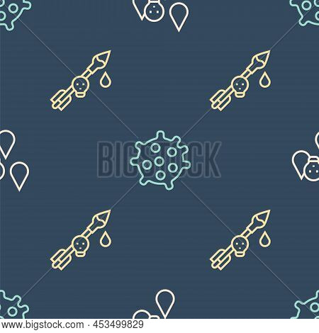 Set Line Acid Rain, Poison On The Arrow And Bacteria On Seamless Pattern. Vector