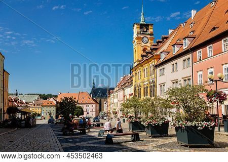Cheb, Western Bohemia, Czech Republic, 14 August 2021: King George Of Podebrady Square, Eger At Sunn