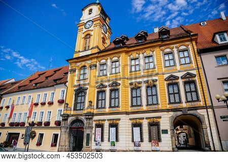 Cheb, Western Bohemia, Czech Republic, 14 August 2021: King George Of Podebrady Square, Eger At Sunn