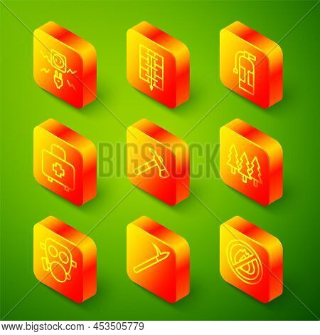 Set Line Electricity Spark, Evacuation Plan, Fire Extinguisher, First Aid Kit, Firefighter Axe, Fore