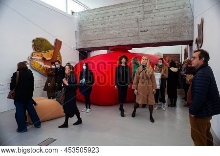 Venice, Italy - April 20: Visitors At The Brazilian Pavilion. The Title Of The Project Is: With Your