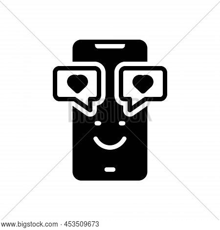 Black Solid Icon For Satisfy Propitiate Pamper Amuse Smile Bubble Chat Phone