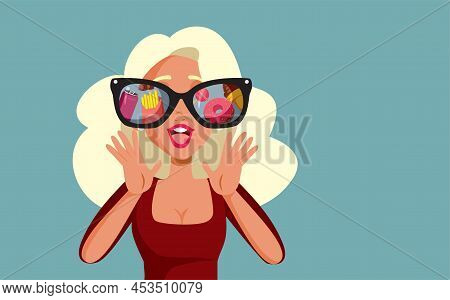 Woman Excited With Delicious Food Vector Cartoon Illustration