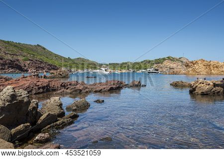 Es Mercadal, Spain - August 7, 2021: Cala Pregonda, A Famous Beach In Menorca Island, Balearic Islan