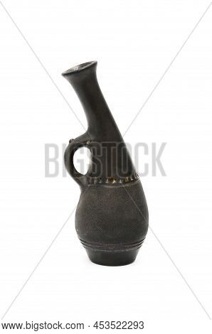 An Old Clay Georgian Jug Isolated On White Background With Clopping Path