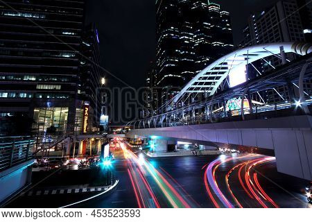 Bangkok, Thailand - November 14, 2019: Night Light In Bangkok City, Thailand