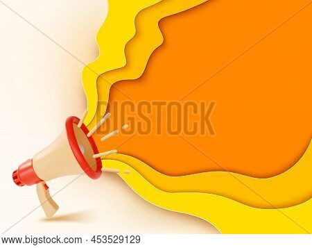 3d Megaphone Background Poster Card Plasticine Cartoon Style Symbol Of Advertising And News . Vector