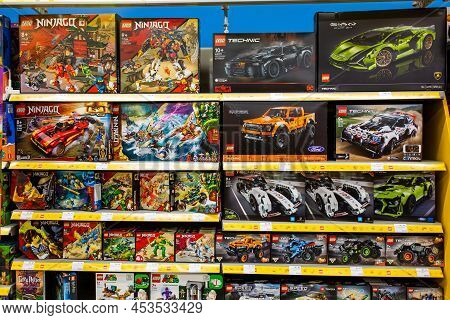 Lego Construction Kits For Sale In Supermarket. Lego Is A Line Of Plastic Construction Toys That Are