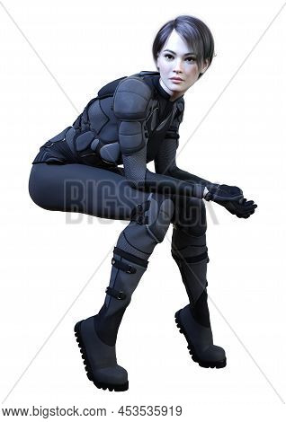 3d Rendering Of A Sceince Fiction Warrior Woman Isolated On White Background