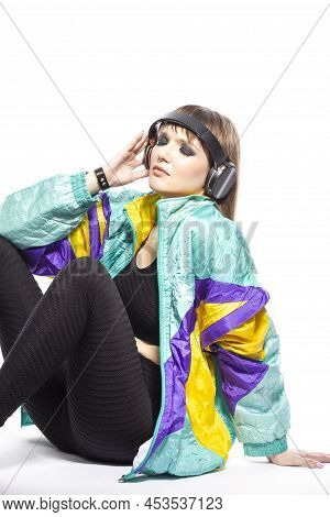 Lifestyle Ideas. Sitting Winsome Caucasian Female Athlete Sportwoman In Fitness Sexy Outfit Wearing