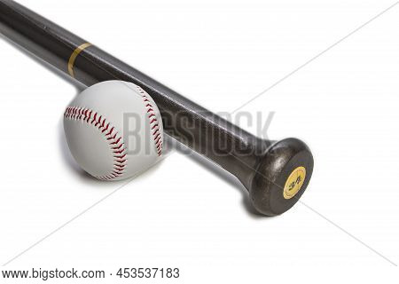 American Sport Ideas. Closeup Image Of Laquered Wooden Brown American Baseball Bat Along With Clean