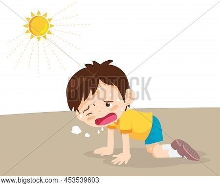 Boy Thirsty From Heat Of The Summer Sun.boy Feels So Thirsty Because Of Hot Weather