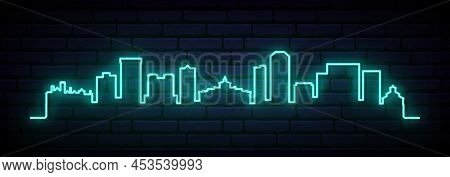 Blue Neon Skyline Of Lexington. Bright Lexington City Long Banner. Vector Illustration.