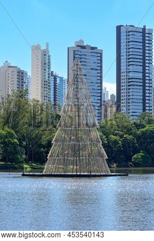 Floating Christmas Tree With The Christmas Lights Off During The Day, Igapo Lake, Londrina - Pr, Bra