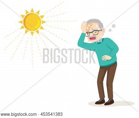 Elderly Man Thirsty From Heat Of The Summer Sun.older Feels So Thirsty Because Of Hot Weather