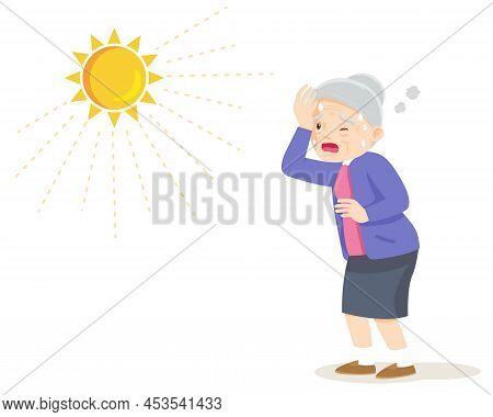 Elderly Woman Thirsty From Heat Of The Summer Sun.older Feels So Thirsty Because Of Hot Weather