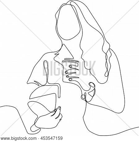Working Space Landing Page Template. Young Female Freelancer Is Sitting In Modern Hipster Cafe At Th