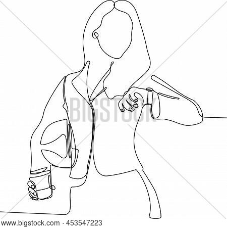 Working Space Landing Page Template. Young Female Freelancer Is Sitting In Modern Hipster Cafe At Th