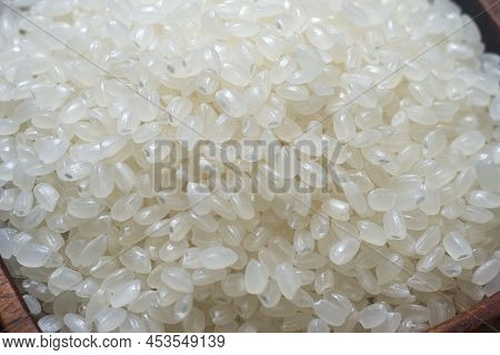 Close Up Of Japanese Rice. Japonica Rice Grains. Sometimes Called Sinica Rice, Is One Of The Two Maj