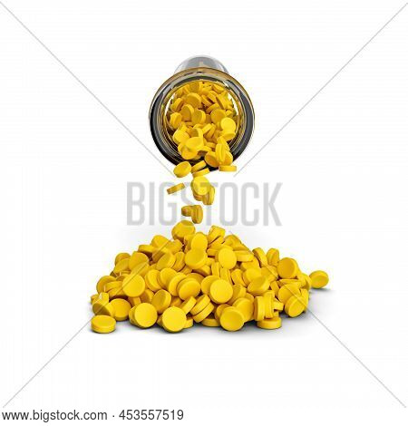 Plastic Raw Materials In Granules For Industry Yellow Polymer On A White Background 3d Illustration