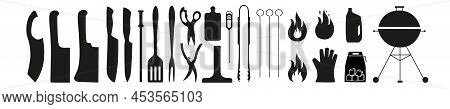 Barbecue, Grill Tools Set. Vector Stock Illustration Isolated On White Background For Design Packagi